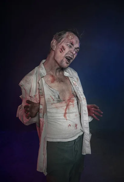 Horror Terrible Hombre Zombie Miedo Escena Halloween — Foto de Stock