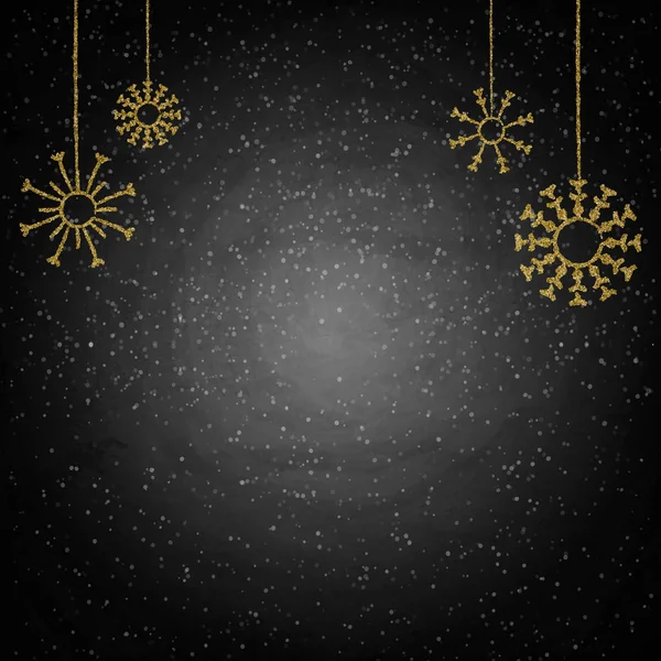 Fondo Pizarra Navidad Con Copos Nieve Dorados Ilustración Vectorial — Archivo Imágenes Vectoriales
