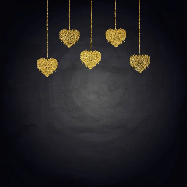 黒板黄金ホオジロ心 バレンタインの日のベクトル図 — ストックベクタ