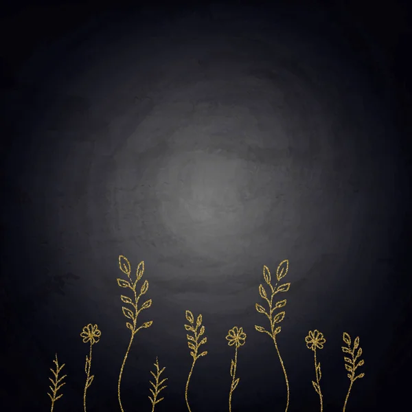Chalkboard fundo com desenho de plantas douradas — Vetor de Stock