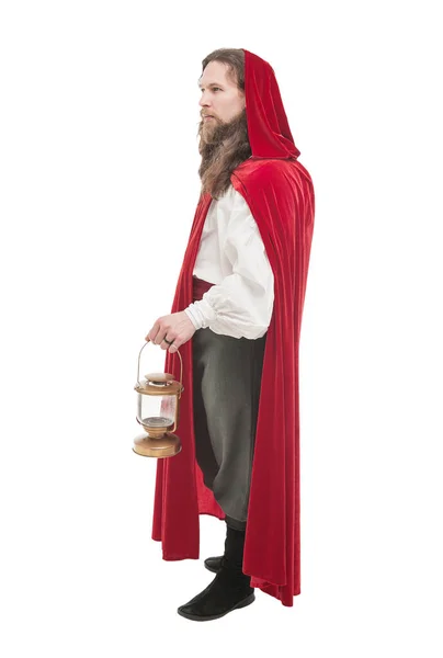 Середньовічні людина в накидка з ліхтар, ізольовані — стокове фото