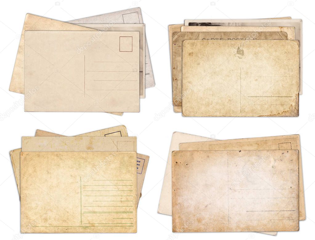 Set of various old vintage postcards isolated on white 