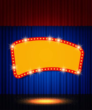 Retro afiş sahne perdesi üzerinde parlayan
