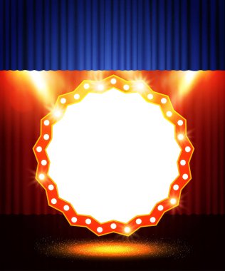 Retro afiş sahne perdesi üzerinde parlayan