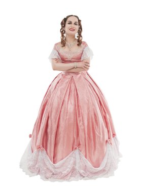 Ortaçağ elbise genç güzel kadın izole gülüyor