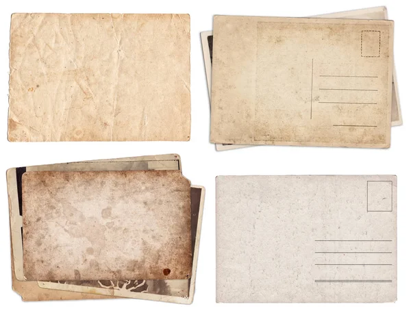 Conjunto de vários papéis antigos e cartões postais com arranhões e manchas — Fotografia de Stock