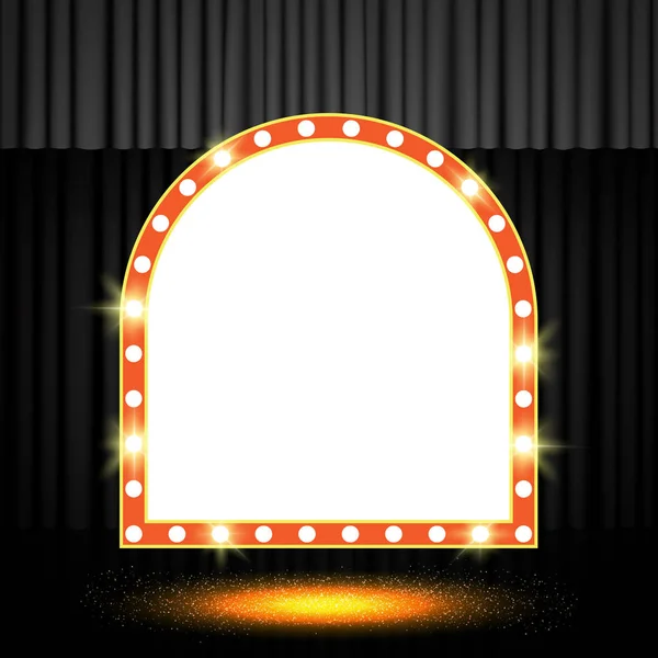 Banner retro brillante en cortina de escenario negro — Archivo Imágenes Vectoriales