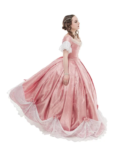 Mooie jongedame in middeleeuwse jurk geïsoleerd — Stockfoto