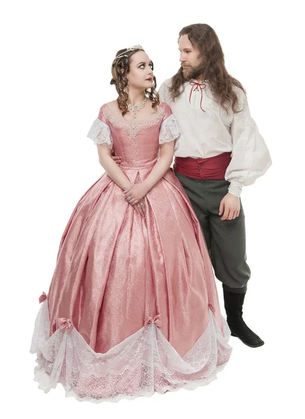 Güzel çift kadın ve adam izole ortaçağ giysileri — Stok fotoğraf