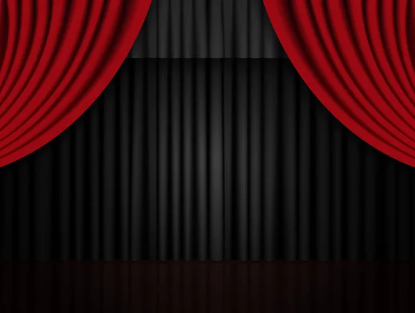 Fundo com cortina de teatro preto e vermelho — Vetor de Stock