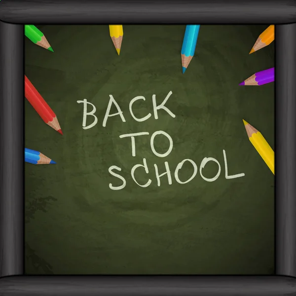 Chalkboard háttér színes ceruzák. Vissza az iskolába Dezső — Stock Vector