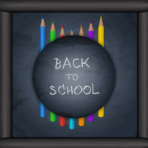 Chalkboard háttér színes ceruzák. Vissza az iskolába Dezső — Stock Vector