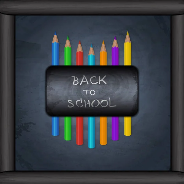Tło Chalkboard z kolorowymi ołówki. Powrót do szkoły Desi — Wektor stockowy