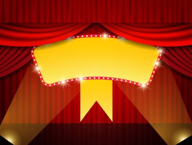 Retro afiş sahne perdesi üzerinde parlayan