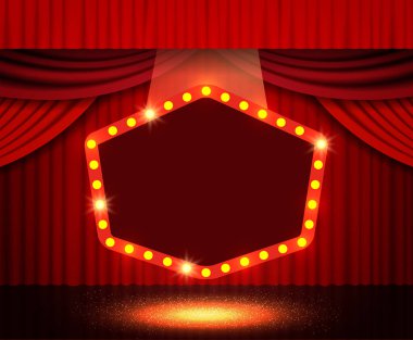 Retro afiş sahne perdesi üzerinde parlayan