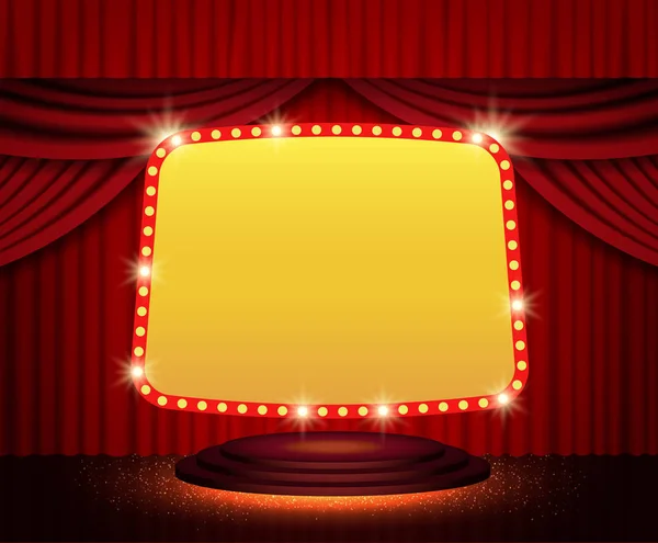 Shining retro banner on stage curtain — Stock Vector