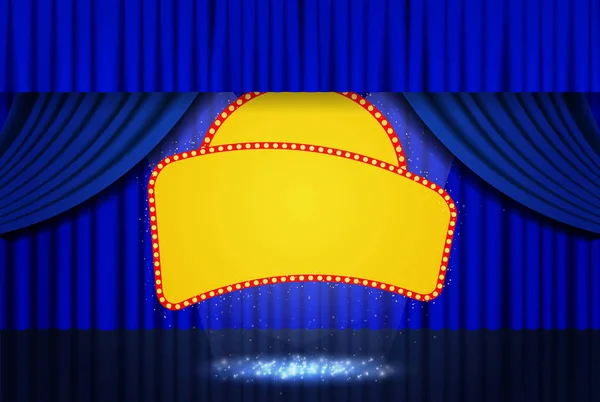 Banner retro brilhante na cortina de palco — Vetor de Stock