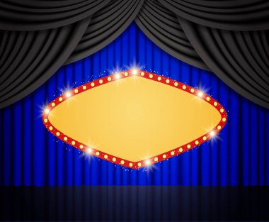Retro afiş sahne perdesi üzerinde parlayan