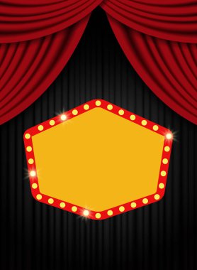 Retro afiş sahne perdesi üzerinde parlayan