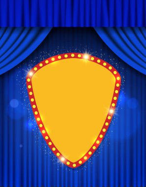 Retro afiş sahne perdesi üzerinde parlayan