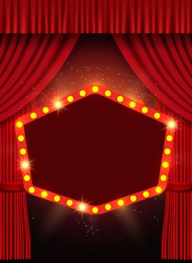 Retro afiş sahne perdesi üzerinde parlayan