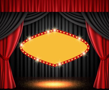 Retro afiş sahne perdesi üzerinde parlayan