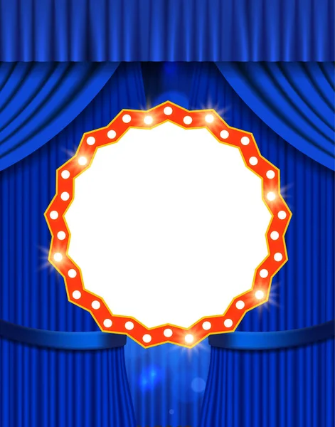 Banner retro brilhante na cortina de palco — Vetor de Stock