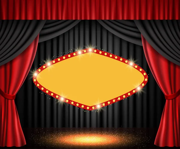 Leuchtendes Retro-Banner auf dem Bühnenvorhang — Stockvektor