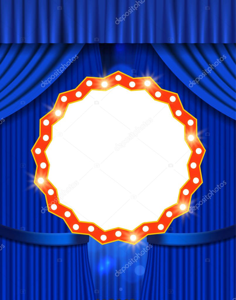 Shining retro banner on stage curtain
