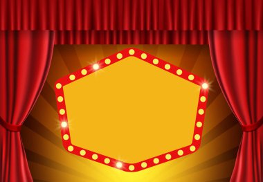 Retro afiş sahne perdesi üzerinde parlayan