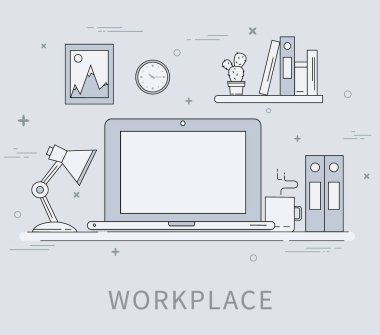 Modern işyeridüz illüstrasyon. Tasarım için minimalist yaratıcı stil