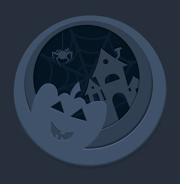 Fondo Halloween Con Calabaza Casa Embrujada Desovar Ilustración Corte Papel — Vector de stock