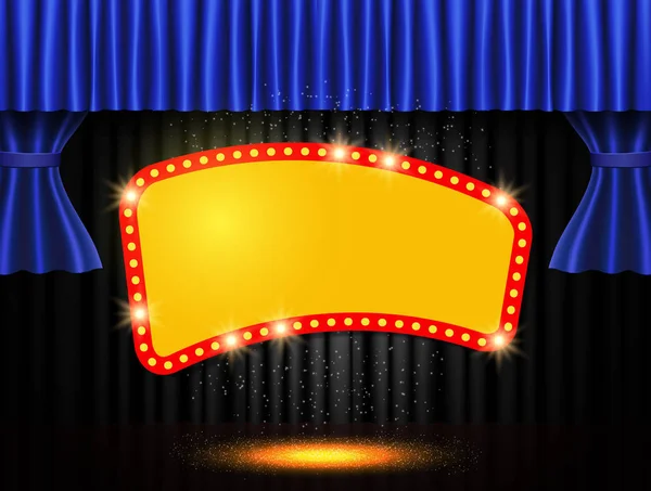 Shining retro banner on stage curtain — Stock Vector