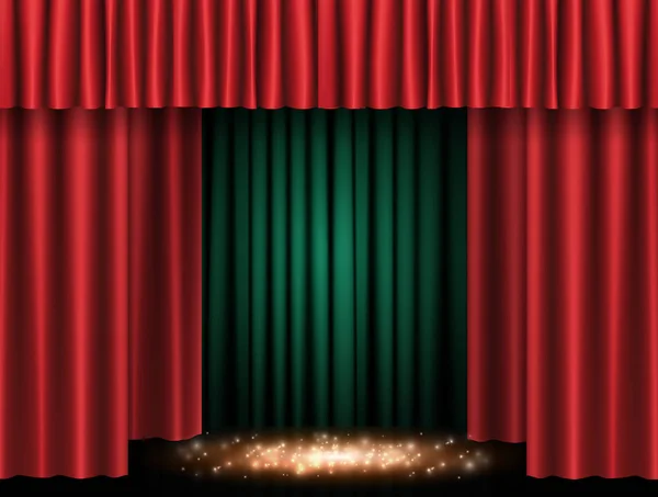 Fondo con cortina verde y roja — Vector de stock