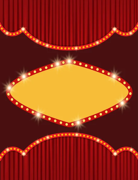 Hintergrund mit Retro-Banner auf rotem Vorhang. Design für Presenta — Stockvektor