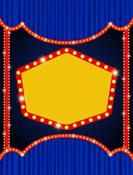 Hintergrund mit Retro-Banner auf blauem Vorhang. Design für die Gegenwart — Stockvektor