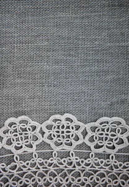 Vintage Old Lacy Linen Burlap Fabric Backgroun — Stock Photo, Image