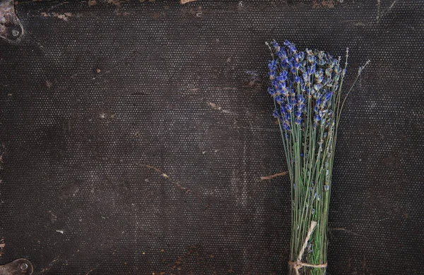 Bellissimi Fiori Lavanda Asciutti Sullo Sfondo Materiale Rustico — Foto Stock