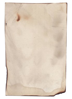 Yanmış kenarları, lekeleri ve çizikleri olan eski model kaba doku retro kağıdı. 