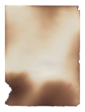 Yanmış kenarları, lekeleri ve çizikleri olan eski model kaba doku retro kağıdı. 