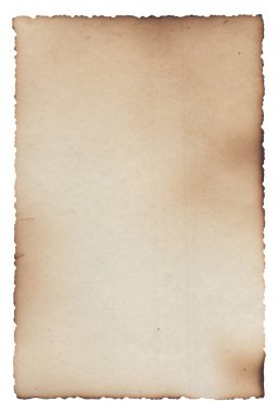 Yanmış kenarları, lekeleri ve çizikleri olan eski model kaba doku retro kağıdı. 