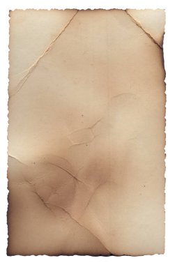 Yanmış kenarları, lekeleri ve çizikleri olan eski model kaba doku retro kağıdı. 