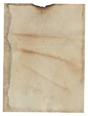 Yanmış kenarları, lekeleri ve çizikleri olan eski model kaba doku retro kağıdı. 