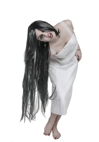 Fantasma Místico Mujer Gritando Enojado Aislado Sobre Fondo Blanco — Foto de Stock