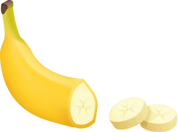 Realistische Frische Süße Reife Halbe Banane Mit Isolierten Scheiben Auf — Stockvektor