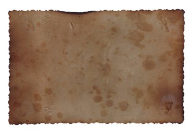 Yanmış kenarları, lekeleri ve çizikleri olan eski model kaba doku retro kağıdı. 