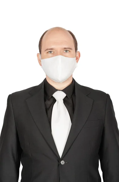 Handsome Young Business Man Surgical Medical Virus Protection White Mask — Stock Photo, Image