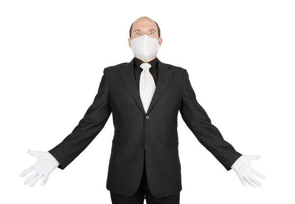 Homme Affaires Surpris Avec Masque Blanc Protection Contre Virus Médical — Photo