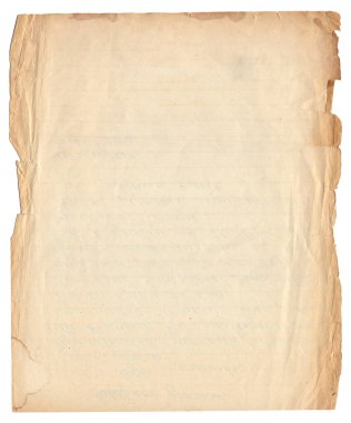 Çizik ve leke dokusu beyaza izole edilmiş eski tip sert kağıt.