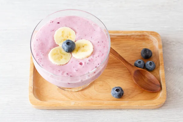 Berry Smoothie Glass Bowl Wooden Board — Stock Photo, Image